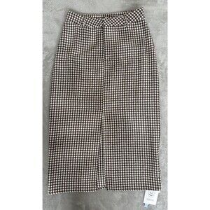 CIDER Womens Houndstooth Midi Skirt Brown Cream Front Slit NWT Size S